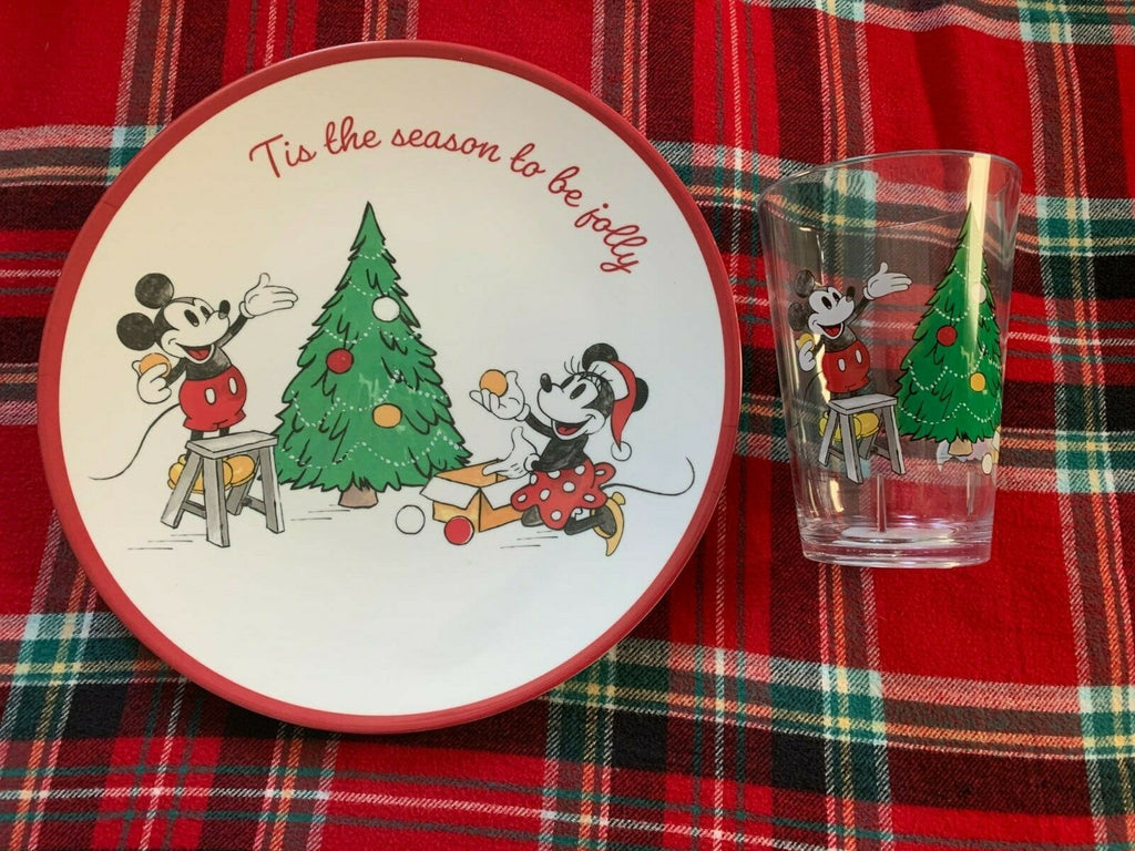 Disney Pottery Barn Mickey Mouse holiday PLATE CUP Minnie School Christmas kid !