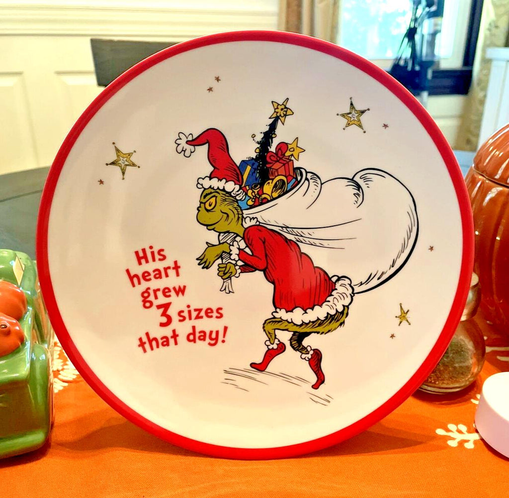Pottery Barn Grinch Holiday Plate Dr Seuss Disney Christmas party school kid b