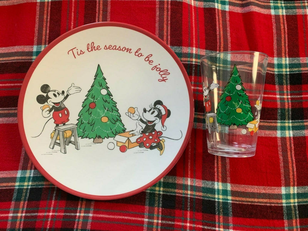 Disney Pottery Barn Mickey Mouse holiday PLATE CUP Minnie School Christmas kid !