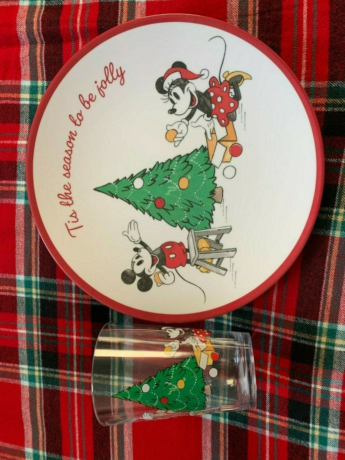 Disney Pottery Barn Mickey Mouse holiday PLATE CUP Minnie School Christmas kid !