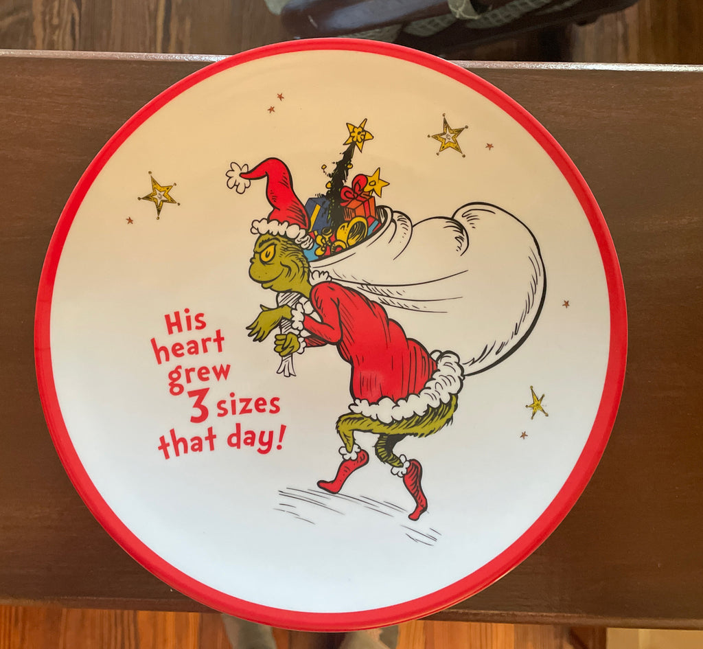 Pottery Barn Grinch Holiday Plate Dr Seuss Disney Christmas party school kid b