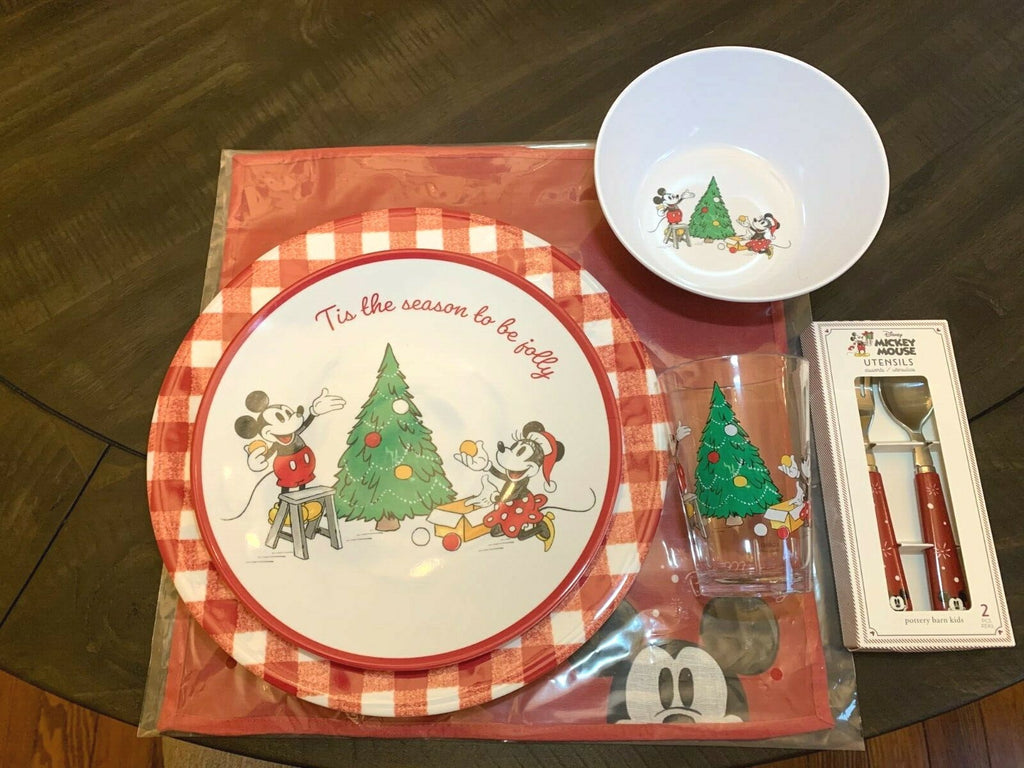 Disney Pottery Barn Mickey Mouse holiday PLATE CUP Minnie School Christmas kid !