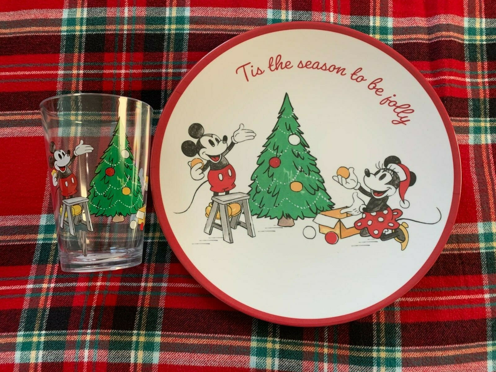 Disney Pottery Barn Mickey Mouse holiday PLATE CUP Minnie School Christmas kid !