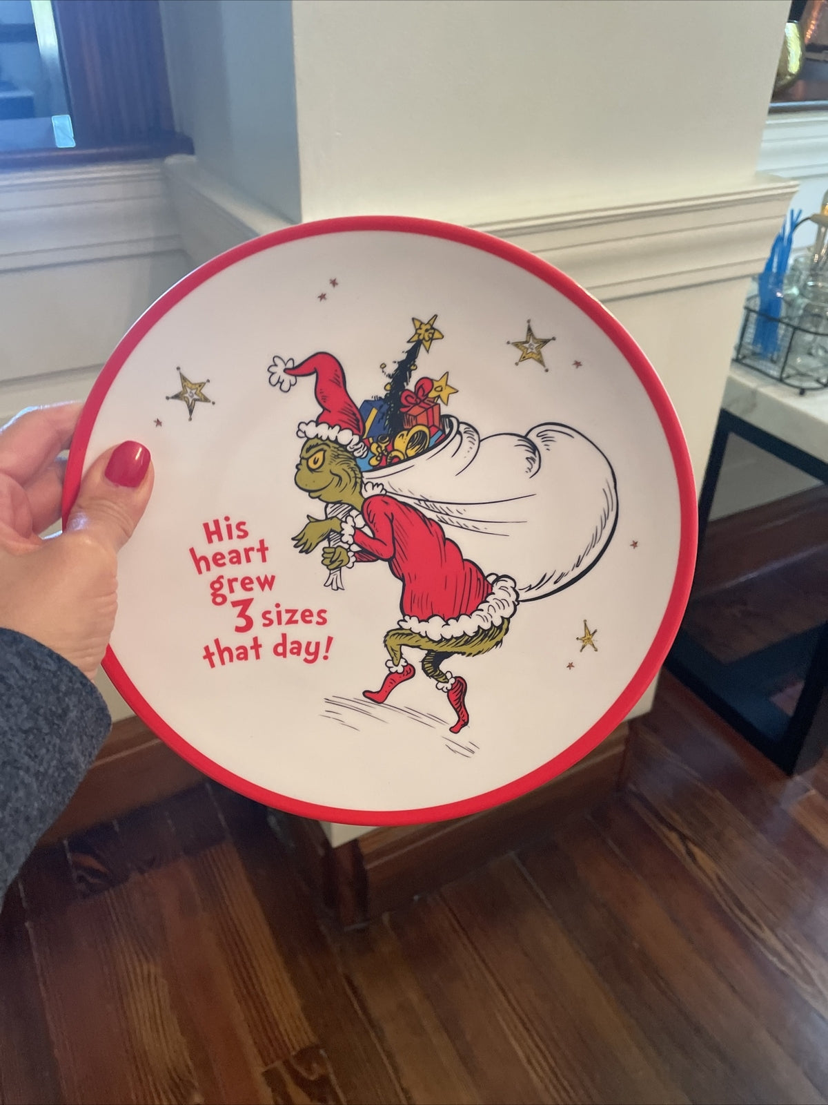 Pottery Barn Grinch Holiday Plate Dr Seuss Disney Christmas party school kid b