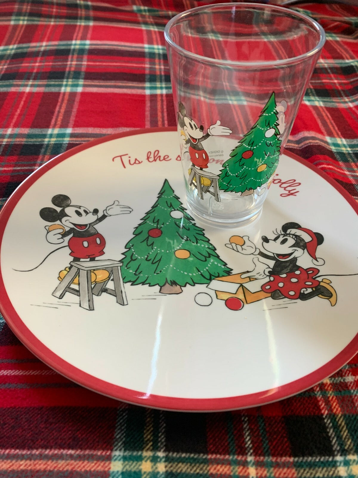 Disney Pottery Barn Mickey Mouse holiday PLATE CUP Minnie School Christmas kid !