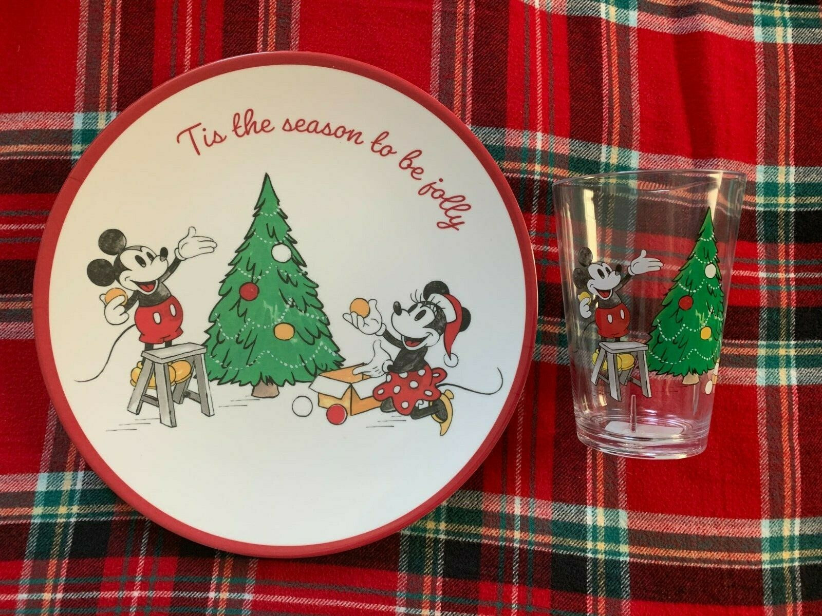 Disney Pottery Barn Mickey Mouse holiday PLATE CUP Minnie School Christmas kid !