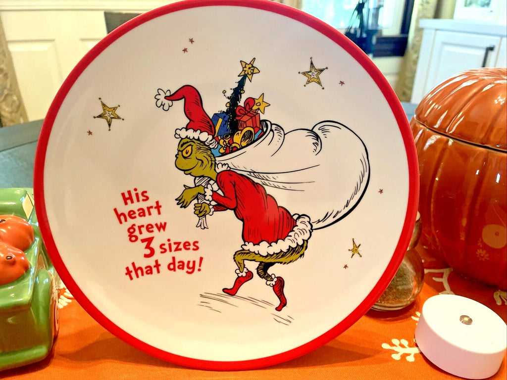 Pottery Barn Grinch Holiday Plate Dr Seuss Disney Christmas party school kid b