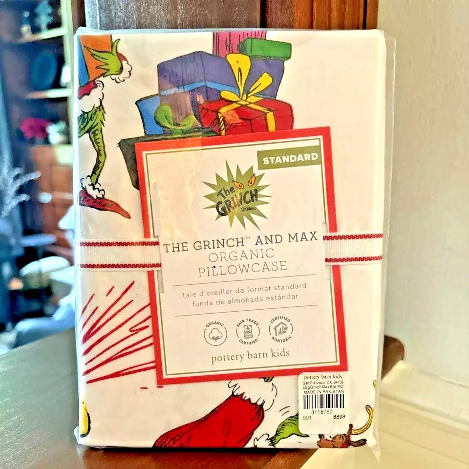 Pottery Barn Grinch Max Holiday Dr Seuss Christmas Gift dog Kids Pillowcase New