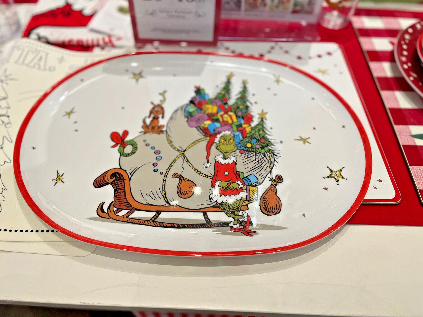 Pottery Barn GRINCH PLATTER Holiday Tray party Dr Seuss Christmas plate Disney o