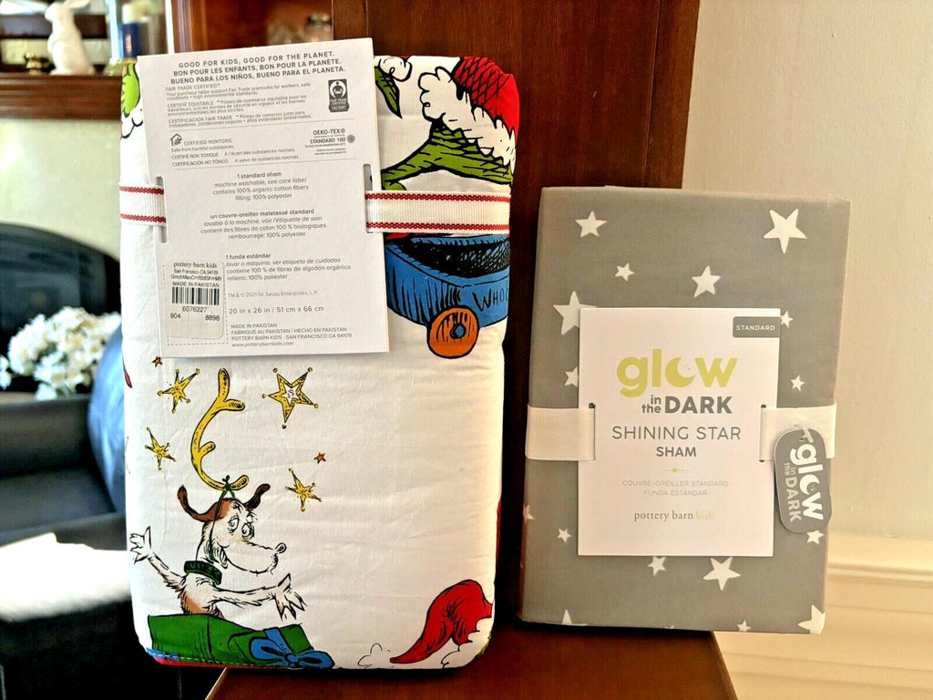 Pottery Barn GRINCH SHAM STAR Christmas Holiday Dr Seuss MAX kids school SET 2