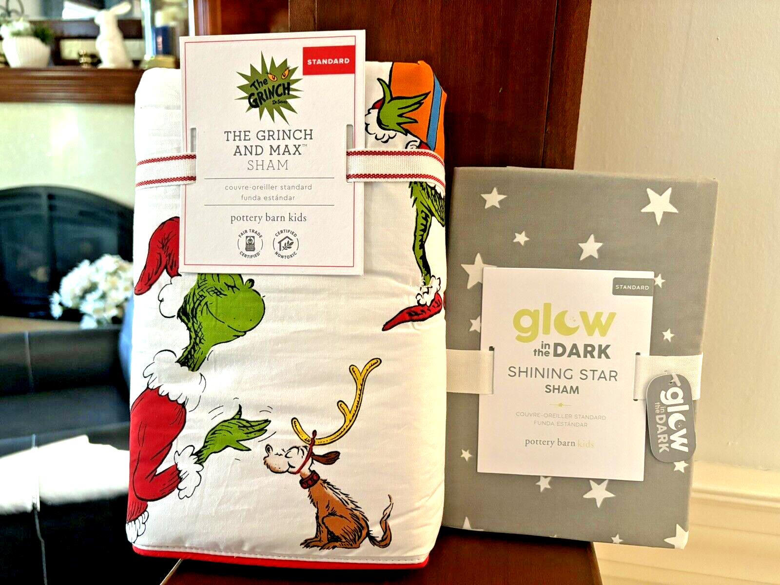 Pottery Barn GRINCH SHAM STAR Christmas Holiday Dr Seuss MAX kids school SET 2