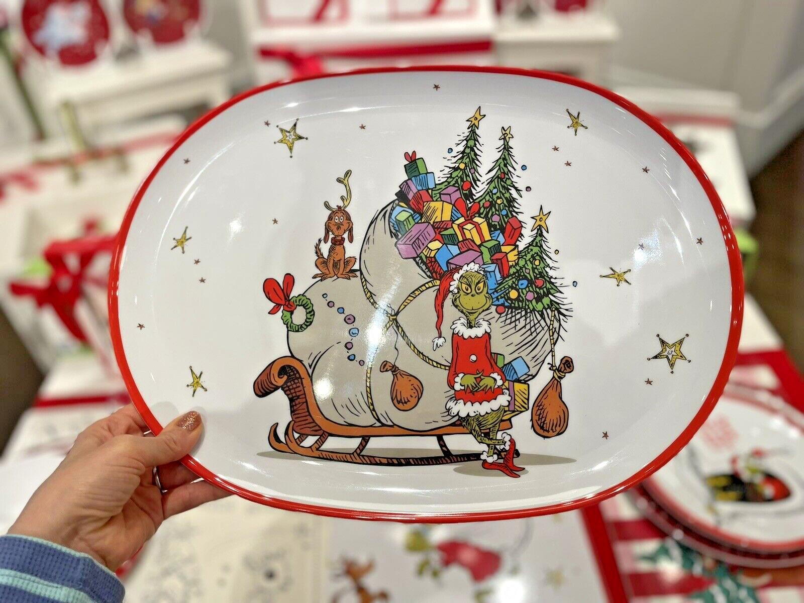 Pottery Barn GRINCH PLATTER Holiday Tray party Dr Seuss Christmas plate Disney o