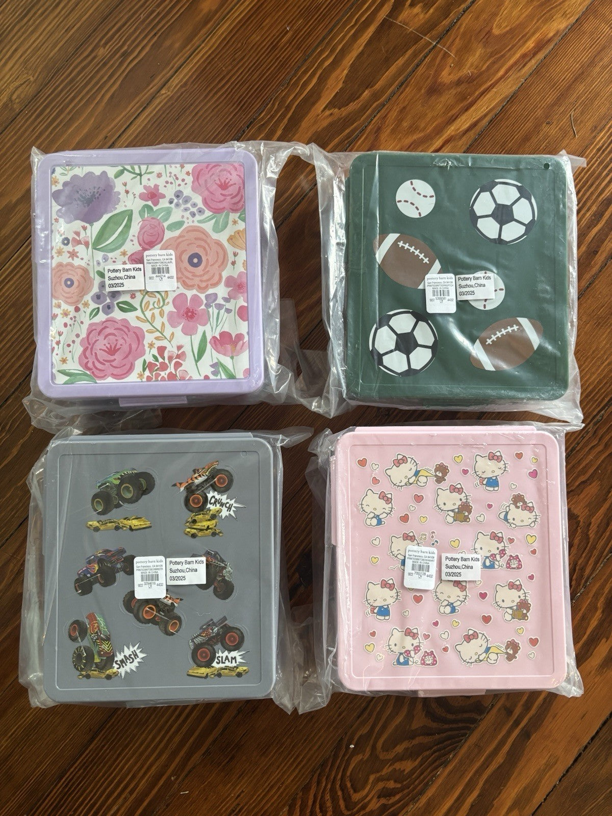 Pottery barn school LUNCH BOX+BENTO+UTENSIL SET travel hot wheels floral Kitty