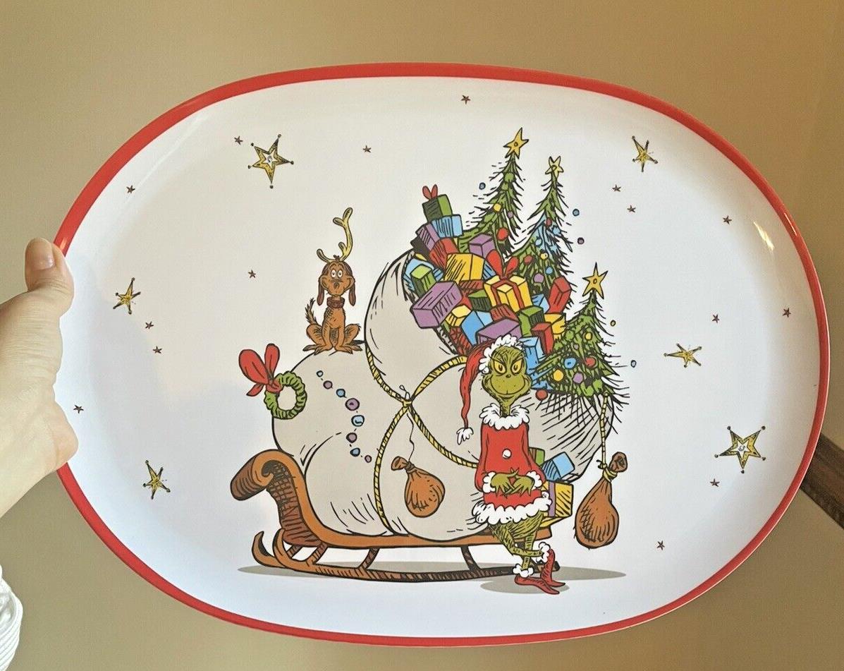 Pottery Barn GRINCH PLATTER Holiday Tray party Dr Seuss Christmas plate Disney o