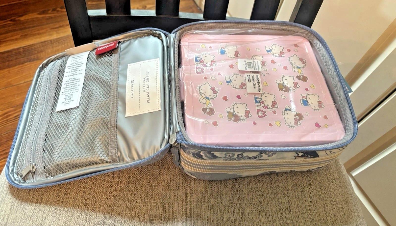 Pottery barn school LUNCH BOX+BENTO+UTENSIL SET travel hot wheels floral Kitty