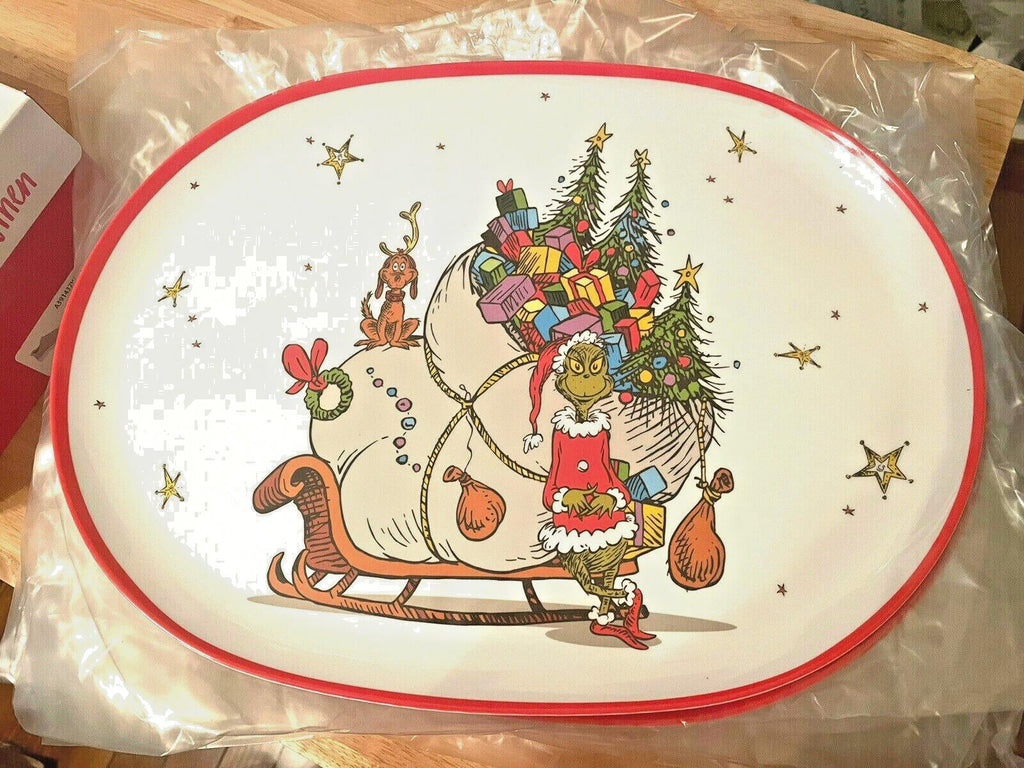 Pottery Barn GRINCH PLATTER Holiday Tray party Dr Seuss Christmas plate Disney o
