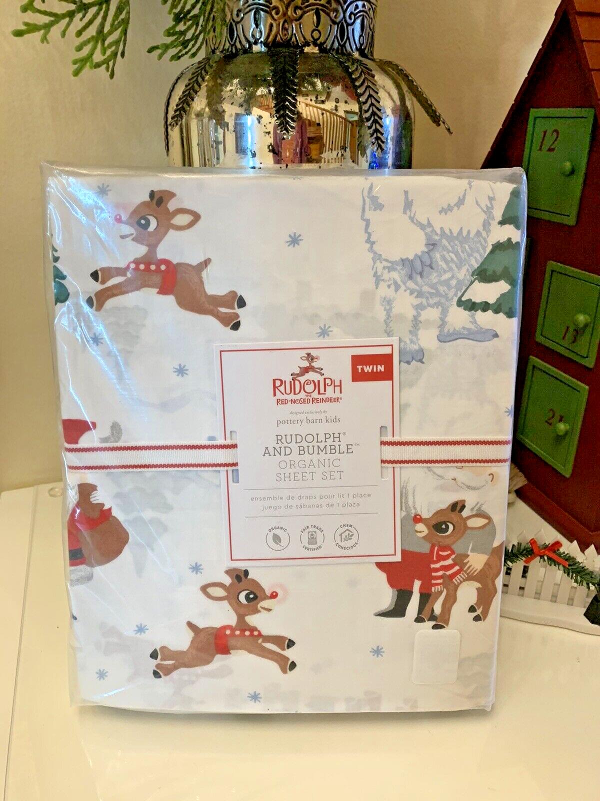 Pottery Barn Bumble Rudolph Reindeer holiday Christmas SHEET SET TWIN kid gift [