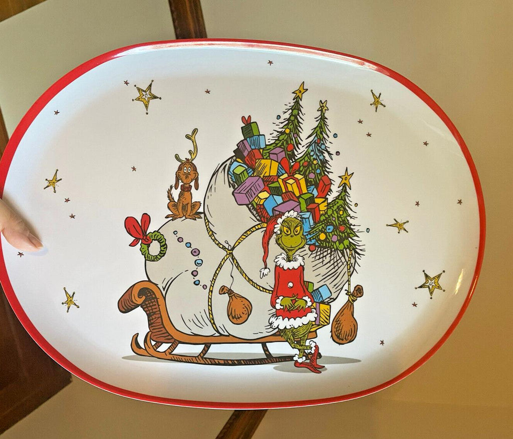 Pottery Barn GRINCH PLATTER Holiday Tray party Dr Seuss Christmas plate Disney o