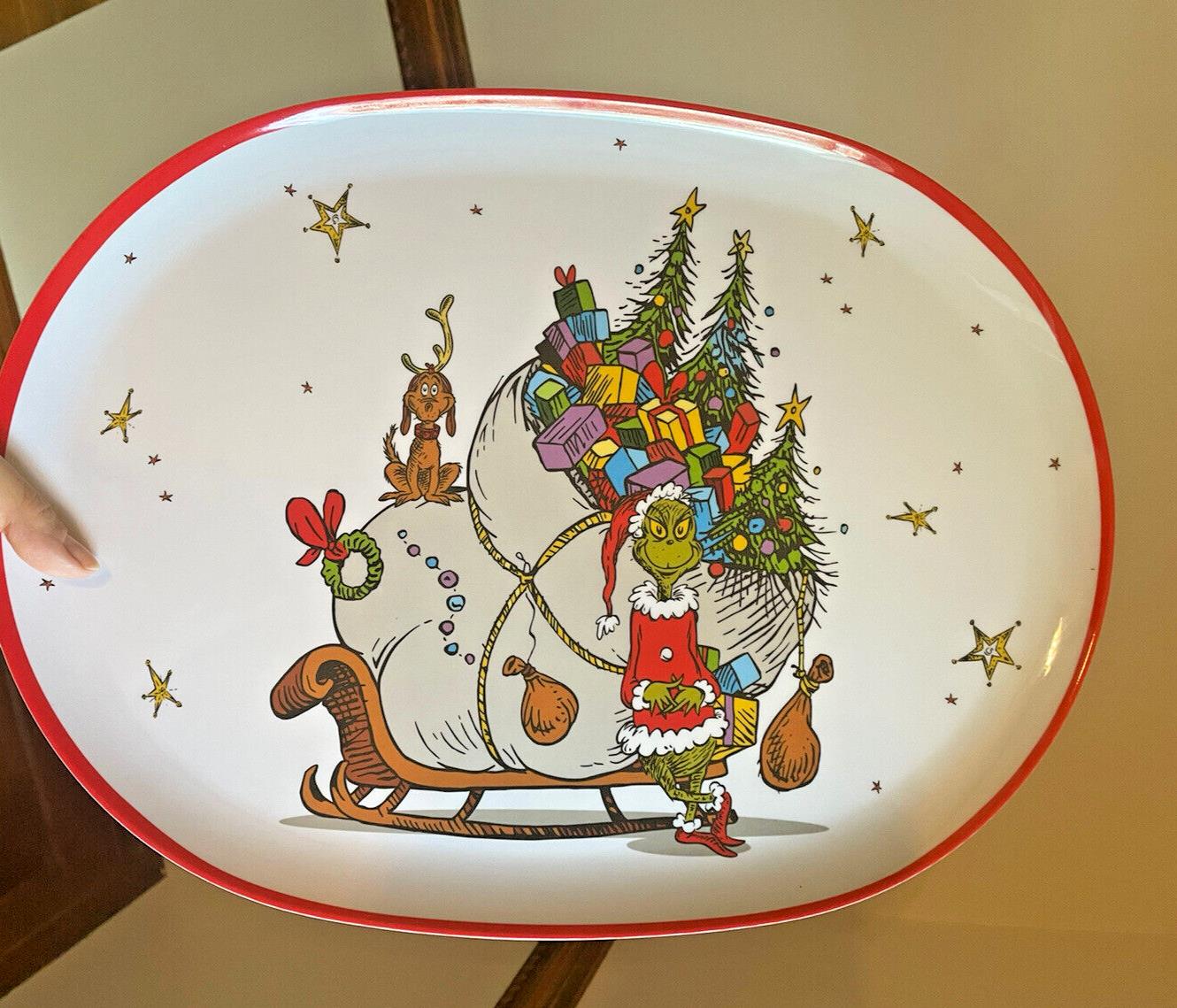 Pottery Barn GRINCH PLATTER Holiday Tray party Dr Seuss Christmas plate Disney o