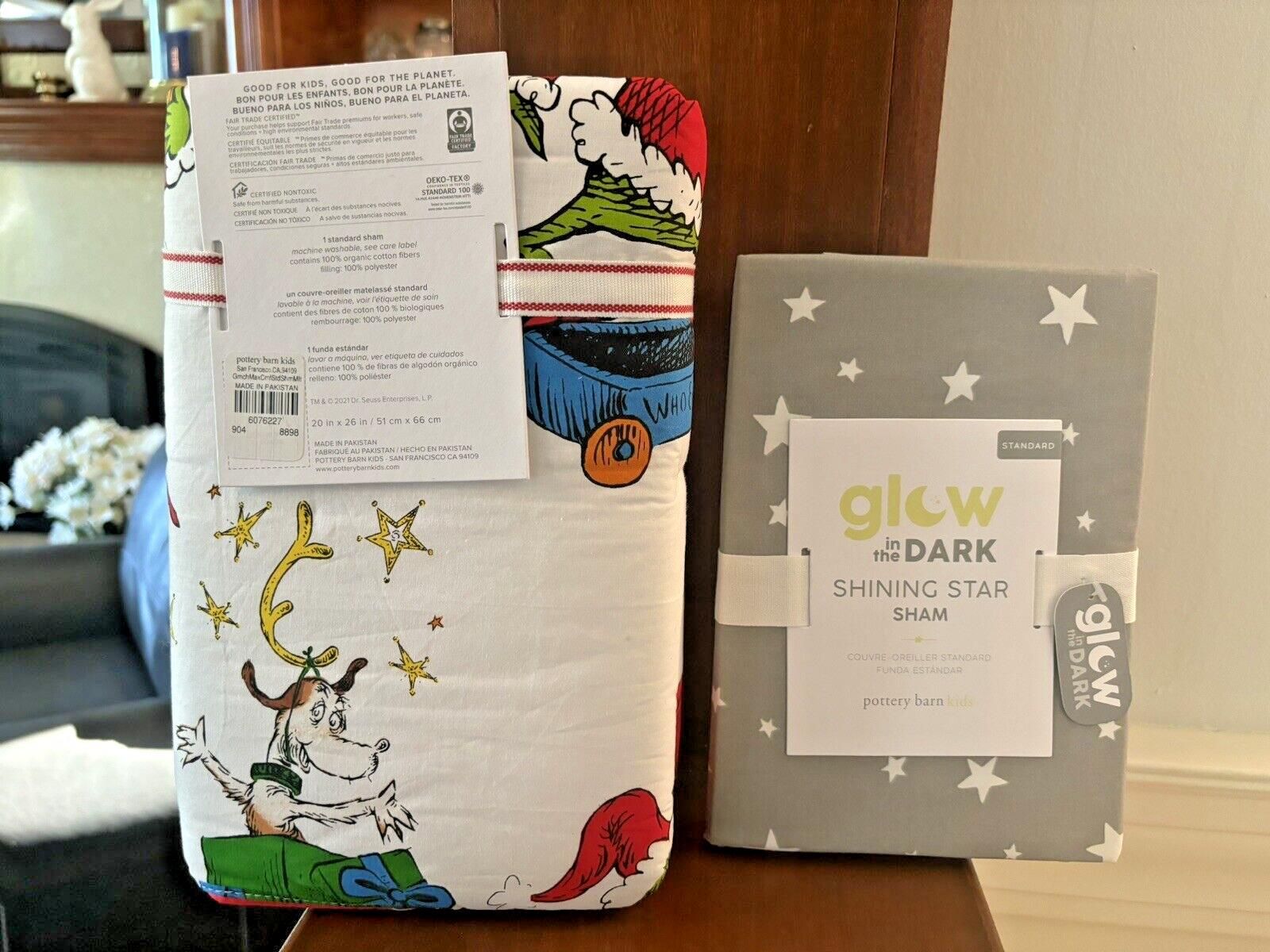 Pottery Barn GRINCH SHAM STAR Christmas Holiday Dr Seuss MAX kids school SET 2