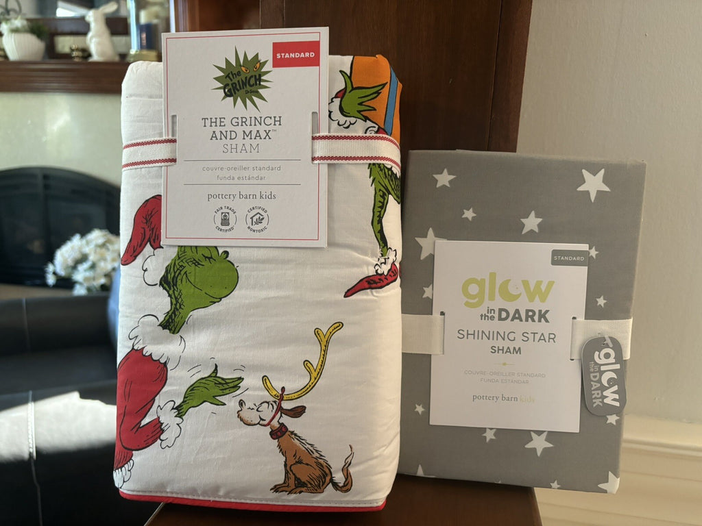 Pottery Barn GRINCH SHAM STAR Christmas Holiday Dr Seuss MAX kids school SET 2