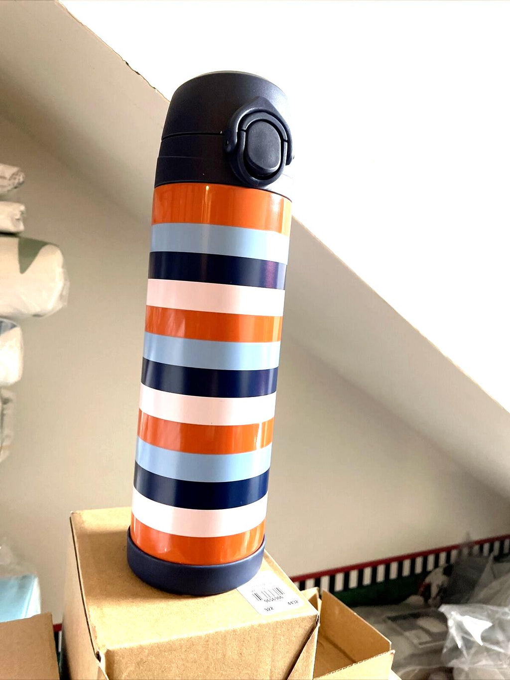 Pottery barn School Disney Lunch WATER BOTTLE LARGE Stripe Travel gift boy NEW [