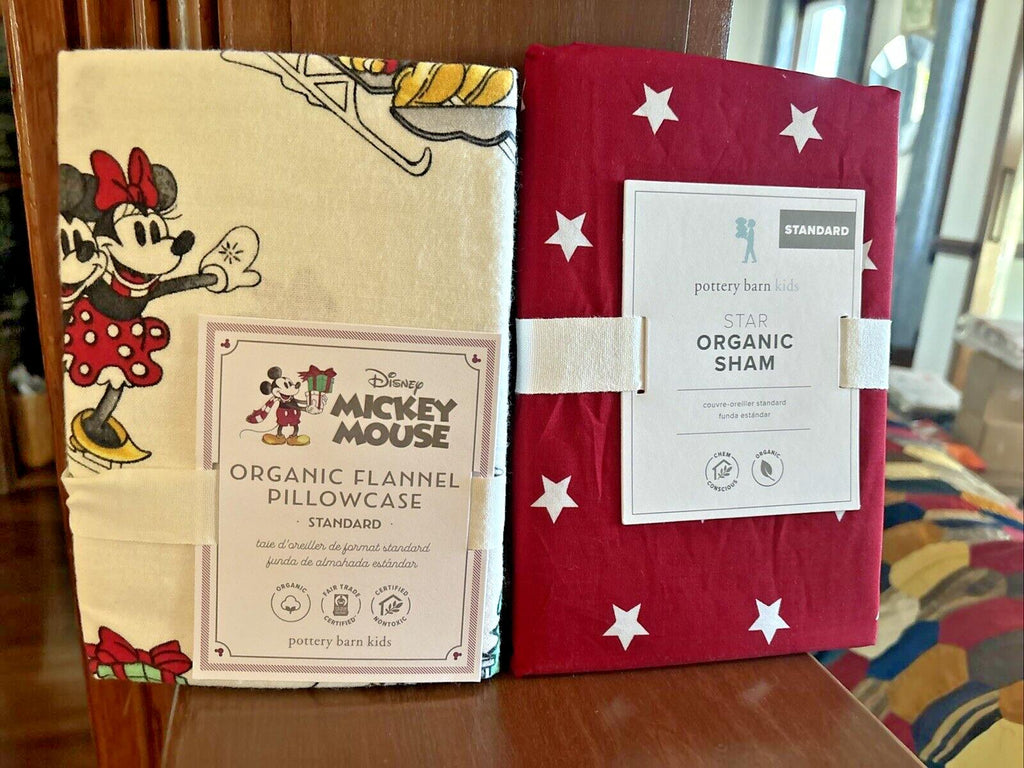 Disney Mickey Mouse Pottery Barn Christmas peanuts Pillowcase Holiday Bed SET 2a