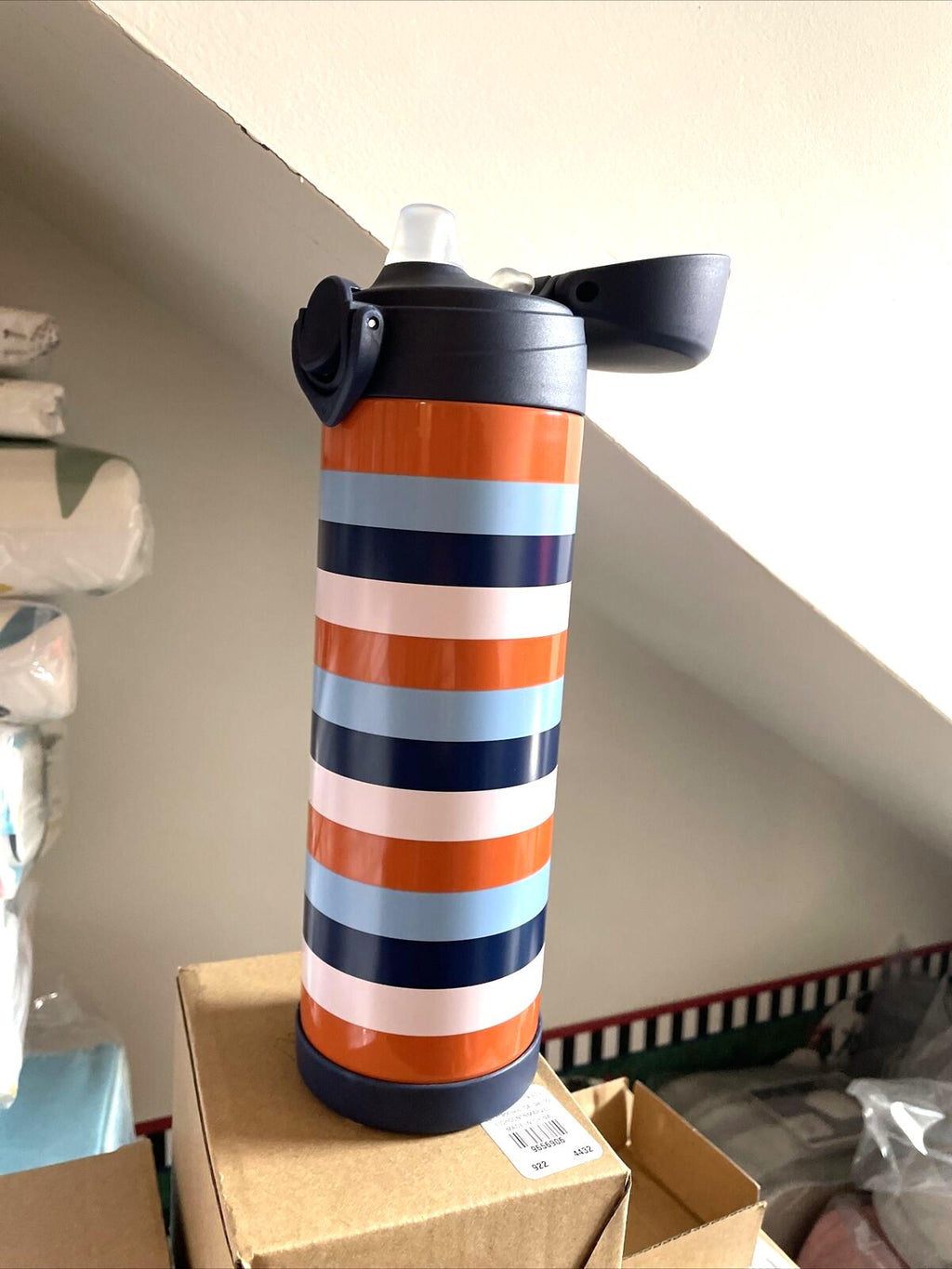 Pottery barn School Disney Lunch WATER BOTTLE LARGE Stripe Travel gift boy NEW [