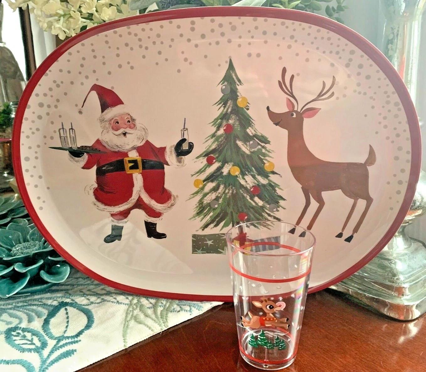 Pottery Barn Holiday Tray party Platter Rudolph Reindeer Christmas Santa NEW ??