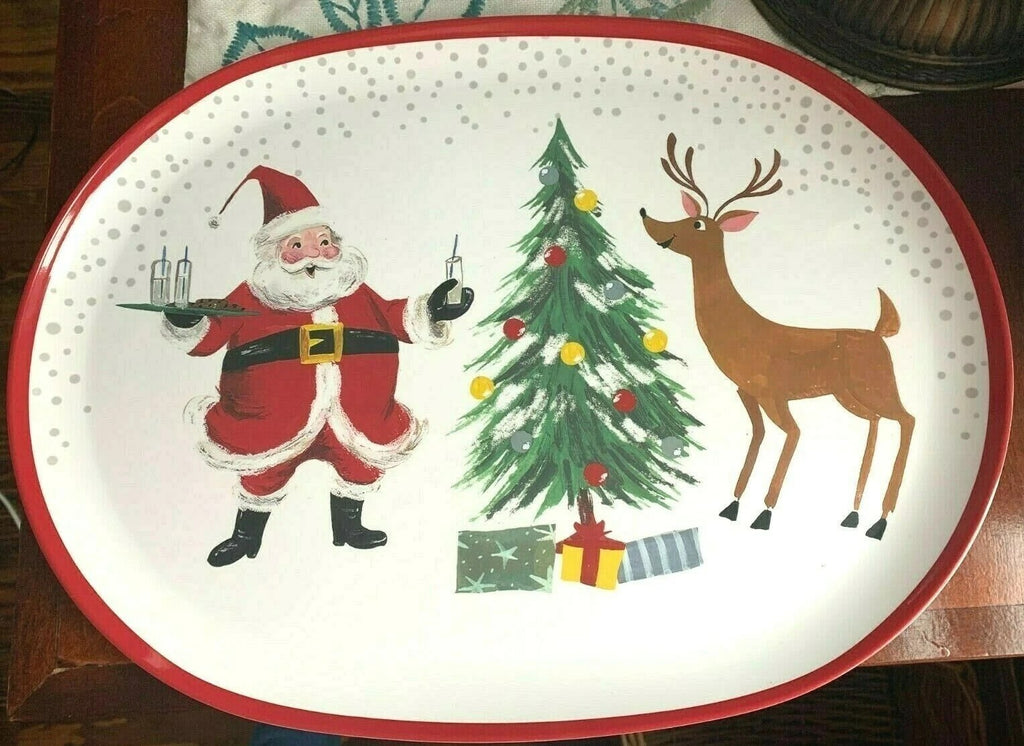 Pottery Barn Holiday Tray party Platter Rudolph Reindeer Christmas Santa NEW ??