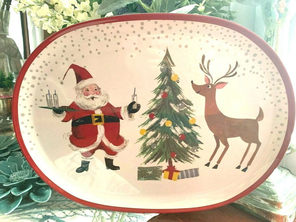 Pottery Barn Holiday Tray party Platter Rudolph Reindeer Christmas Santa NEW ??