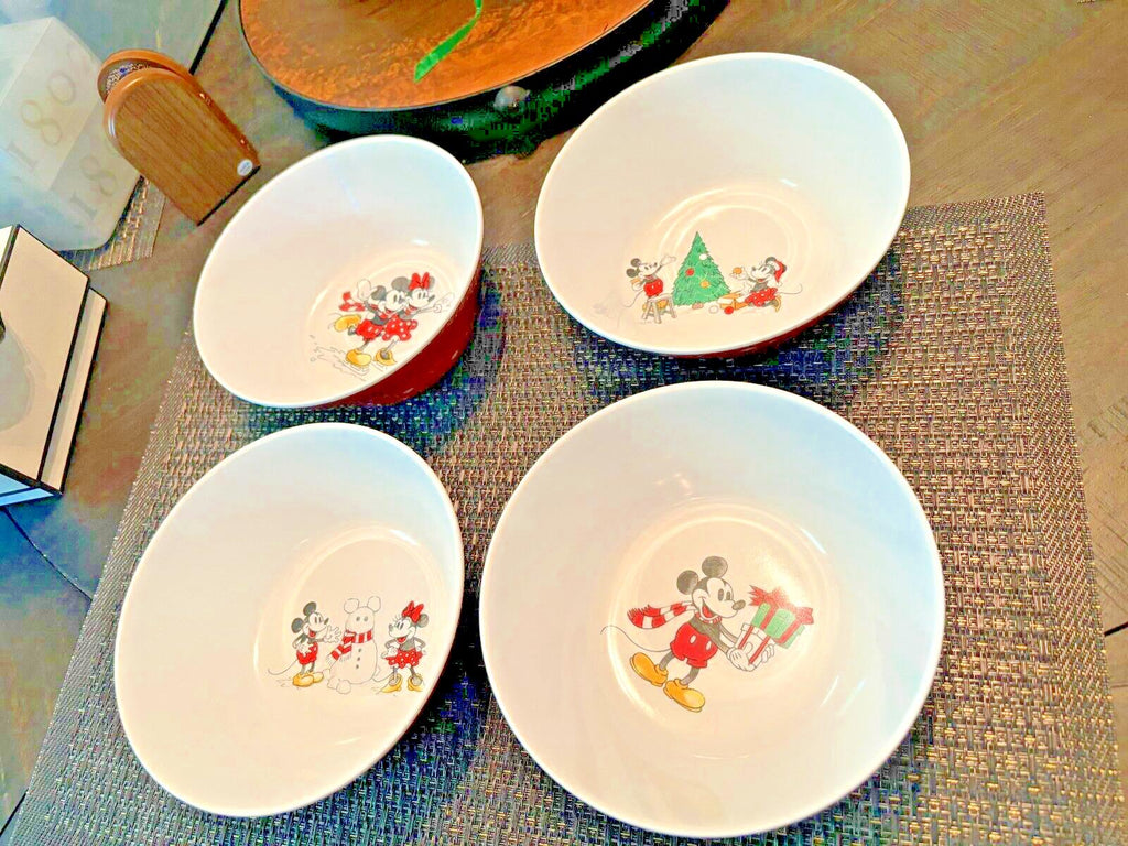 Pottery Barn Mickey Mouse Disney holiday Bowl School Christmas party kid SET 4 [
