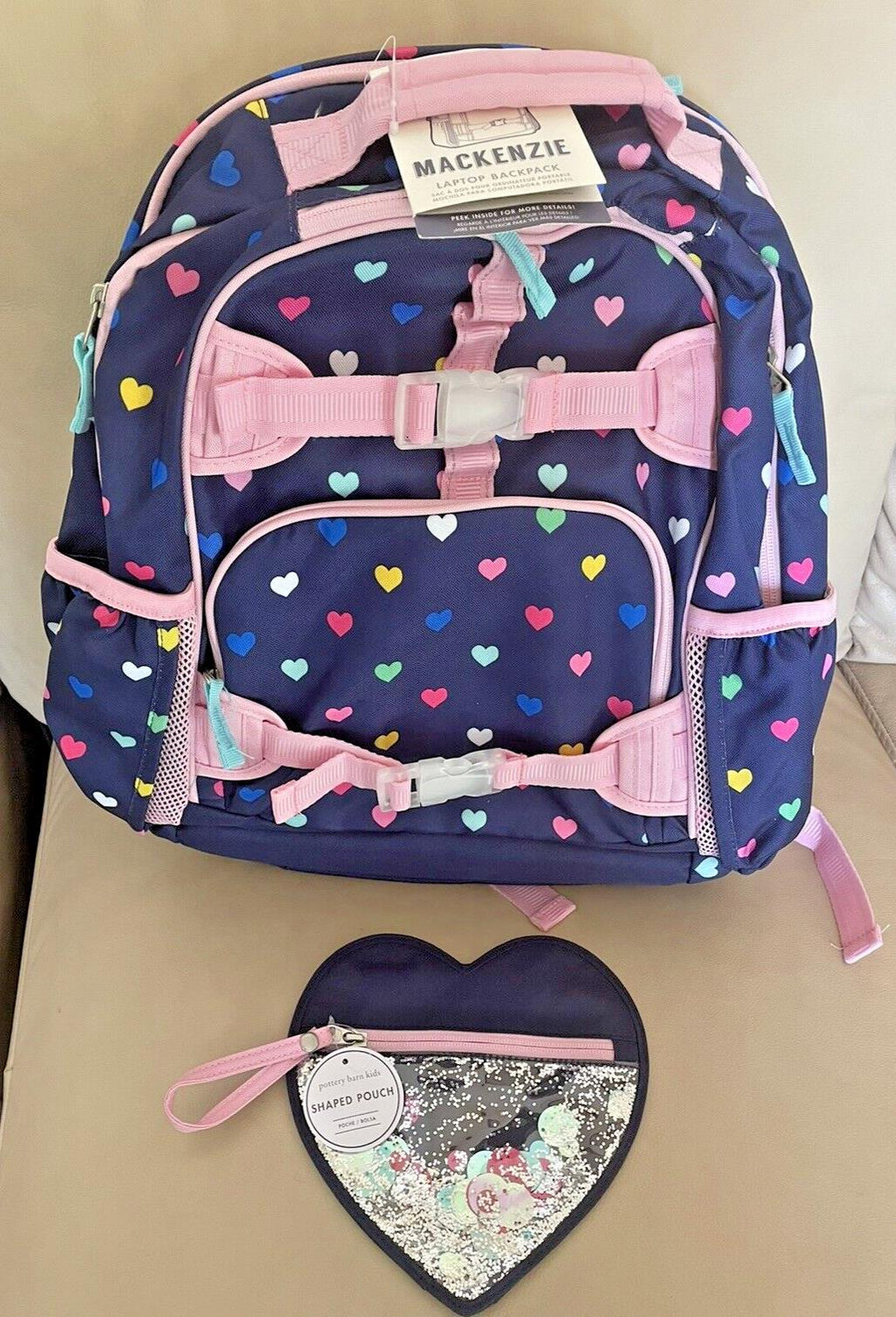 Pottery barn School Disney LARGE backpack+Pencil case bag heart ?? Travel girl n