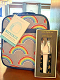 Pottery Barn LUNCH BOX BAG School + Utensil Set Disney Star Gold Rainbow party [