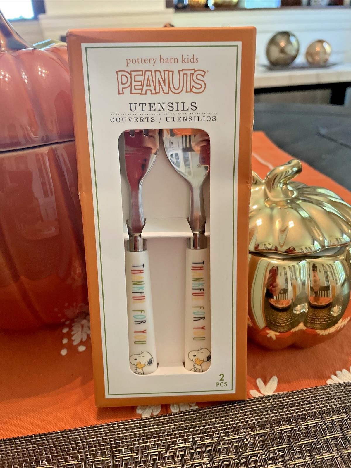 Pottery barn Snoopy Disney School Holiday peanuts Thanksgiving kid dinner SET 4`