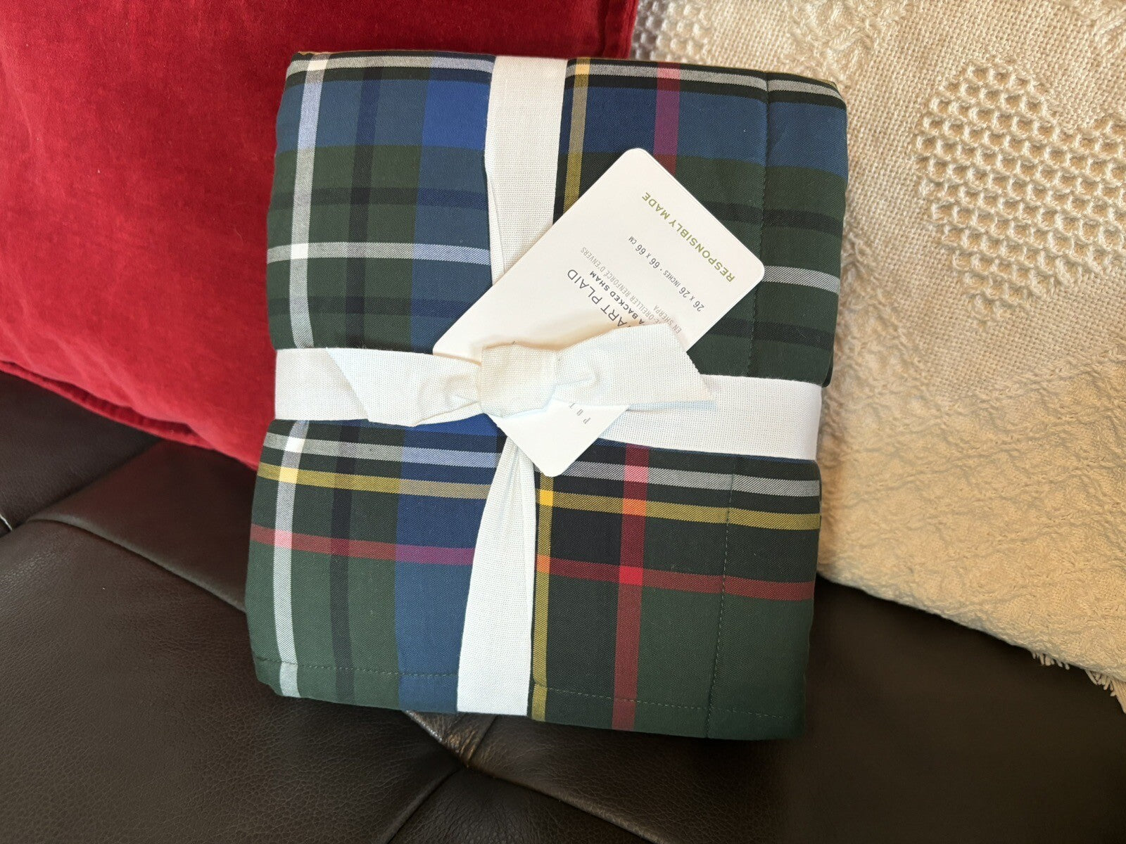 Pottery Barn Plaid Disney Holiday Pillow cover Stewart Sherpa lodge party gift /