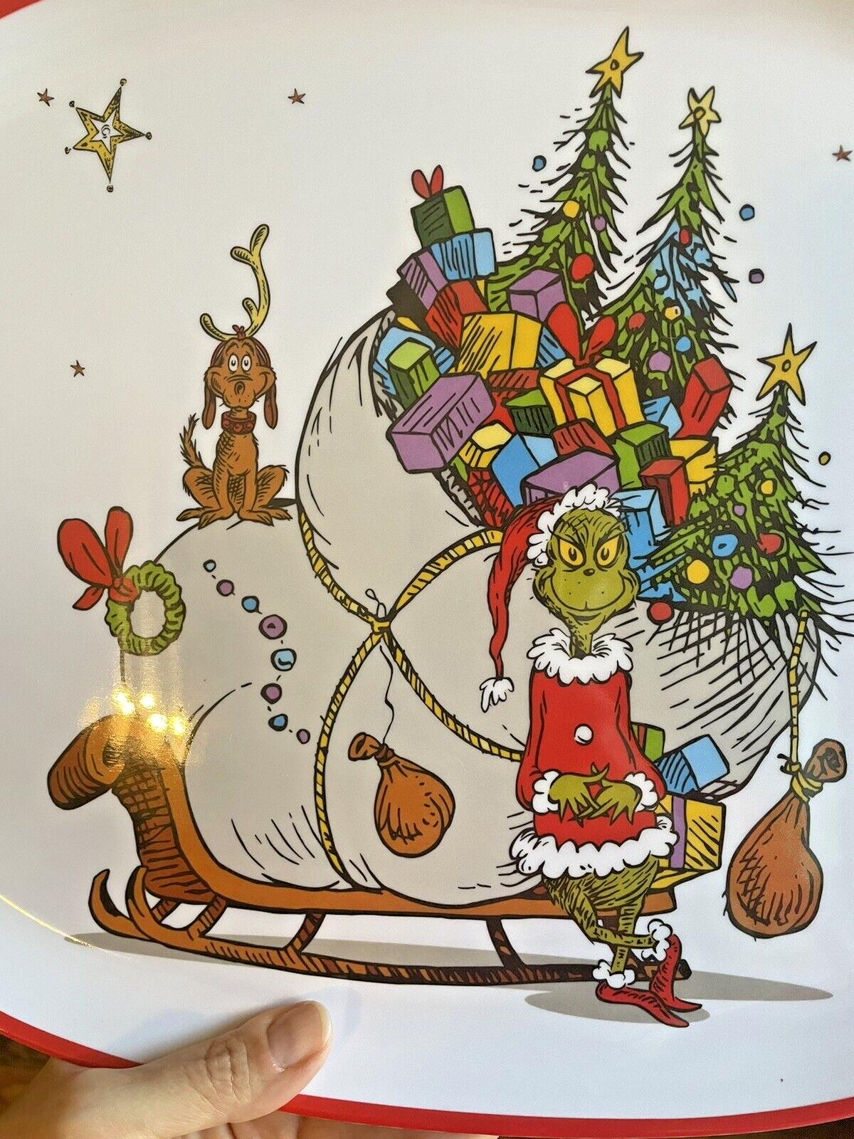 Pottery Barn GRINCH PLATTER Holiday Tray party Dr Seuss Christmas Disney plate b