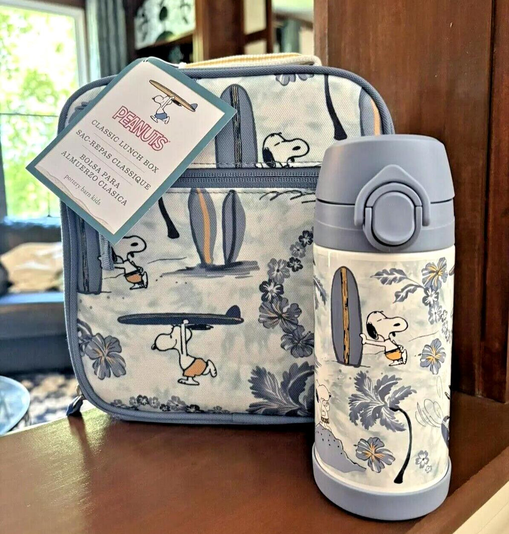 SNOOPY Pottery barn School Peanuts Disney BACKPACK LUNCH BOX BAG WATER travel  .