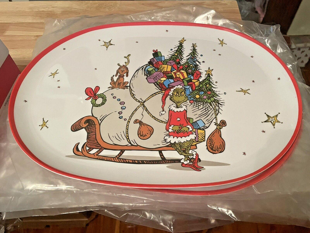 Pottery Barn GRINCH PLATTER Holiday Tray party Dr Seuss Christmas Disney plate b