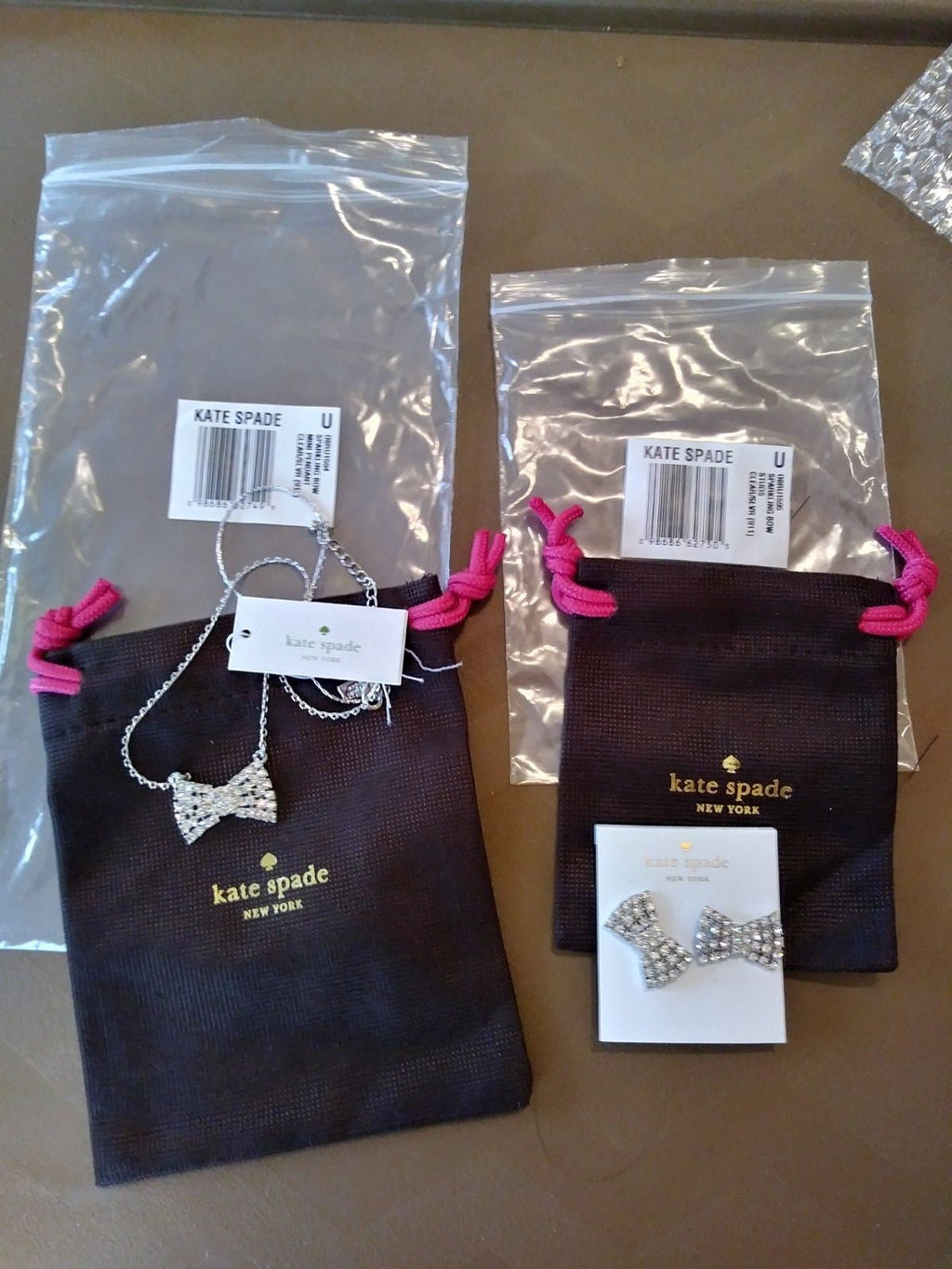 Kate Spade Bow diamond Earrings + Necklace Wedding Disney Holiday gift ?? $189 -
