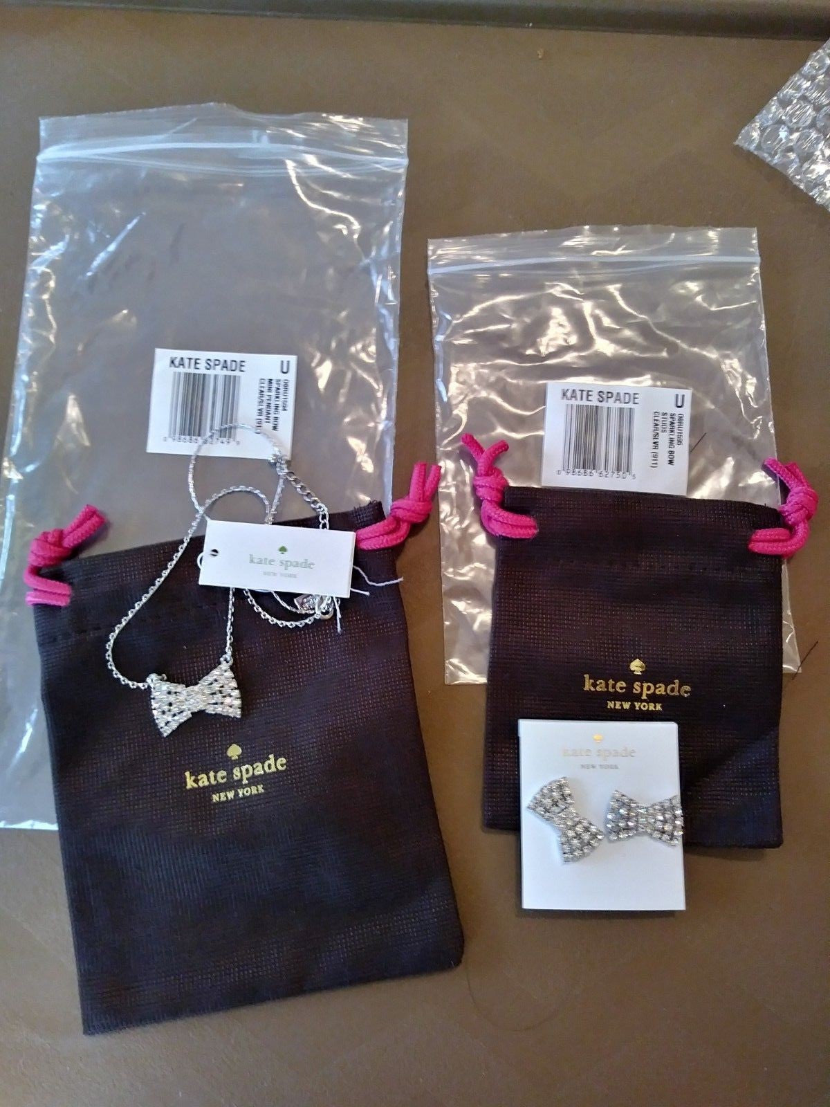 Kate Spade Bow diamond Earrings + Necklace Wedding Disney Holiday gift ?? $189 -