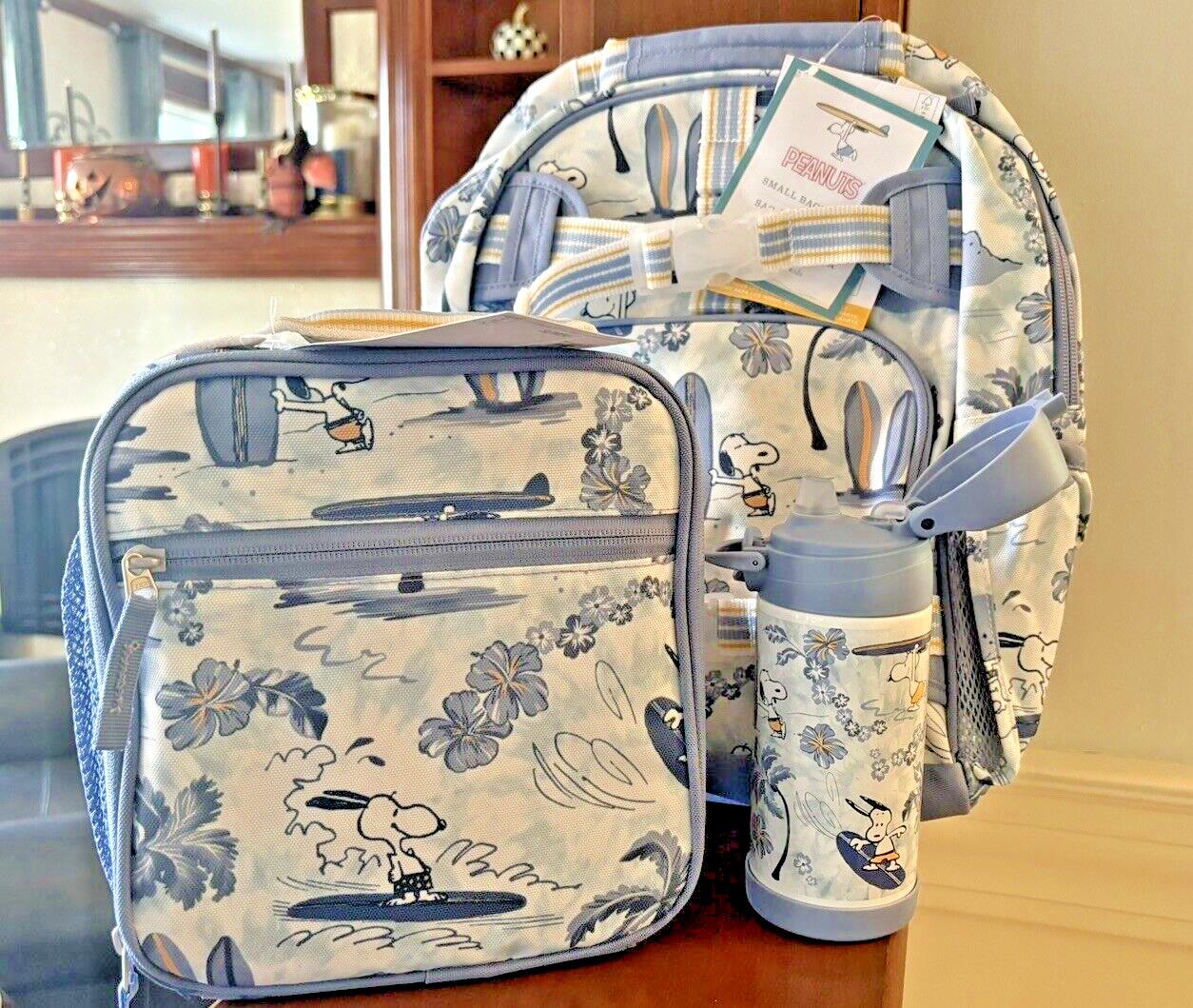 SNOOPY Pottery barn School Peanuts Disney BACKPACK LUNCH BOX BAG WATER travel  .