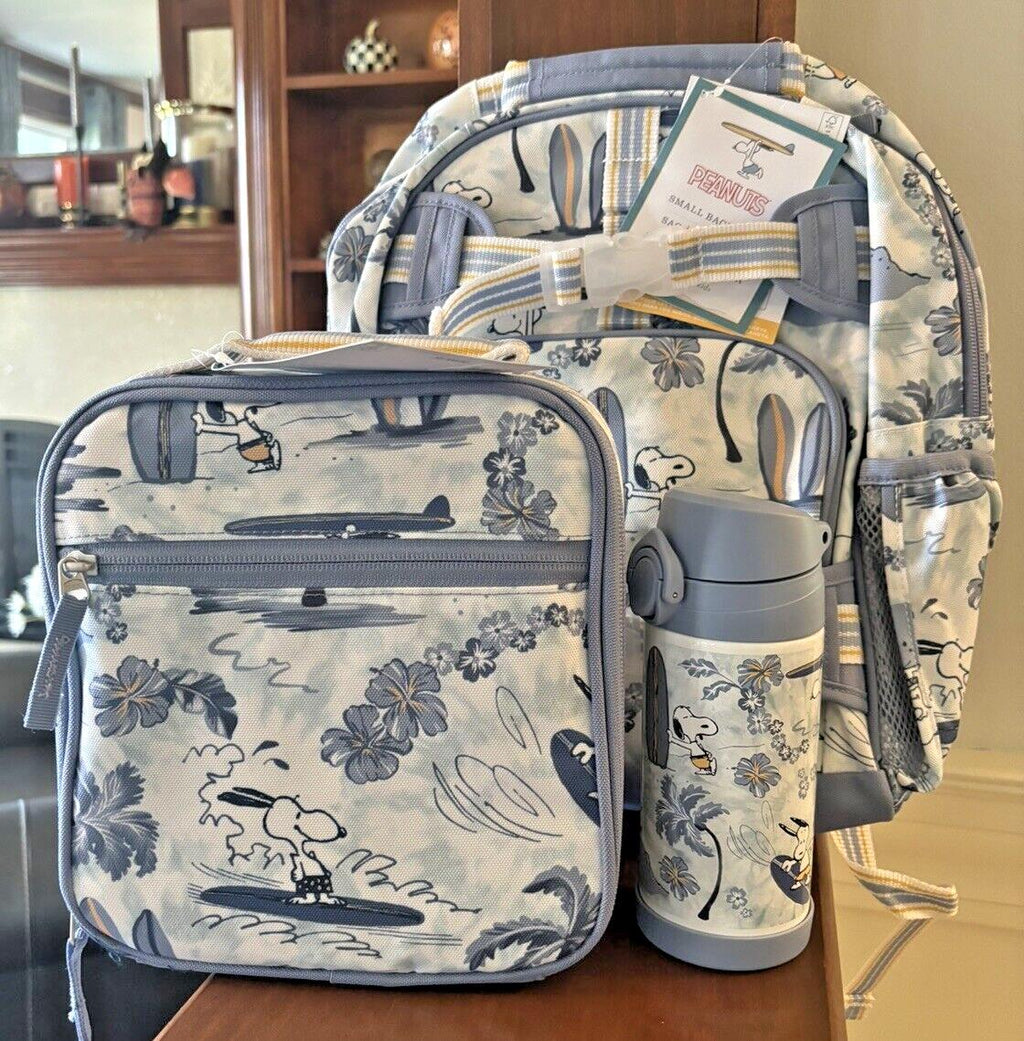 SNOOPY Pottery barn School Peanuts Disney BACKPACK LUNCH BOX BAG WATER travel  .