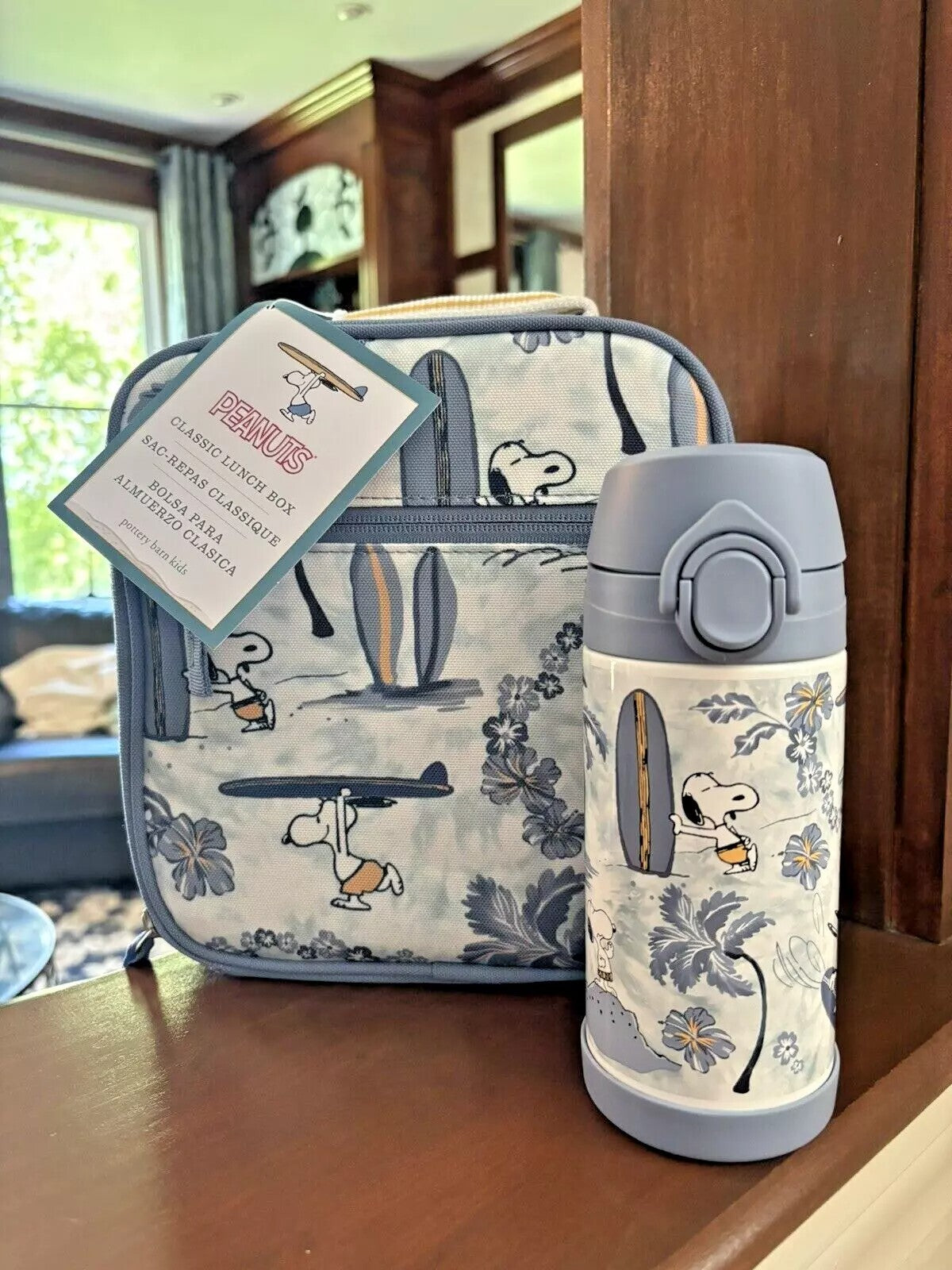 SNOOPY Pottery barn School Peanuts Disney BACKPACK LUNCH BOX BAG WATER travel  .