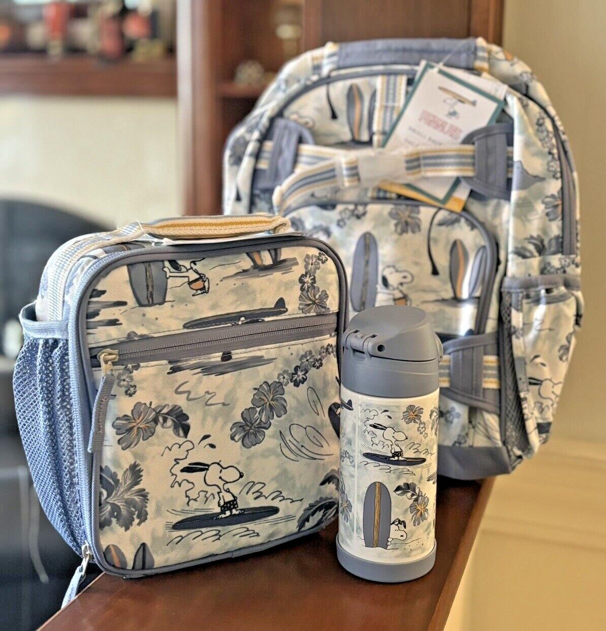 SNOOPY Pottery barn School Peanuts Disney BACKPACK LUNCH BOX BAG WATER travel  .