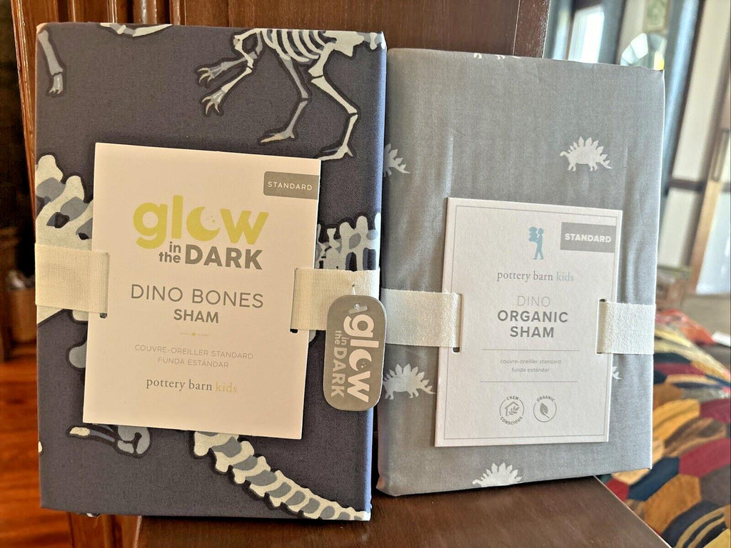 pottery barn Dinosaur Bones Glow dark holiday kid pillow sham bed gift SET 2 ,