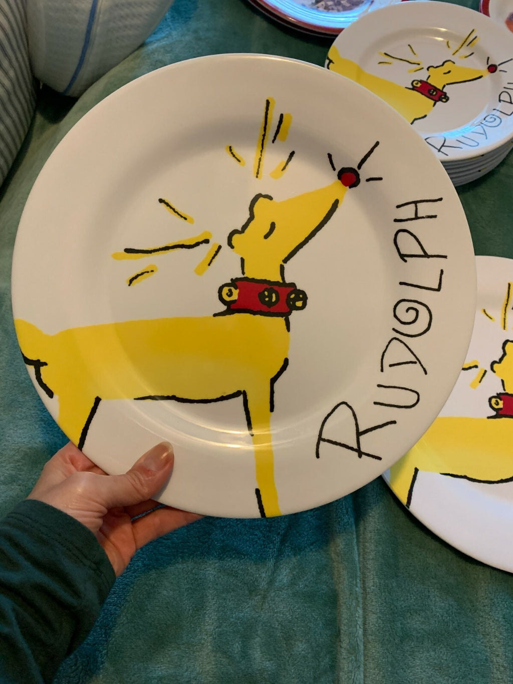 Disney Pottery Barn Plate Rudolph holiday gift School Party Christmas SET 2 ]