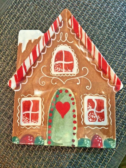 Disney Pottery Barn Christmas Gingerbread Plate house holiday Candy Cane party \