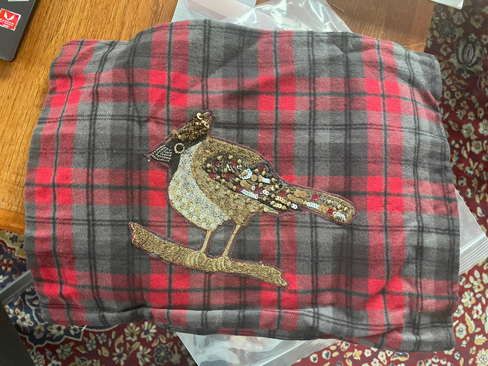 Pottery Barn Disney Holiday plaid pillow cover Sham Christmas Party Ski gift \