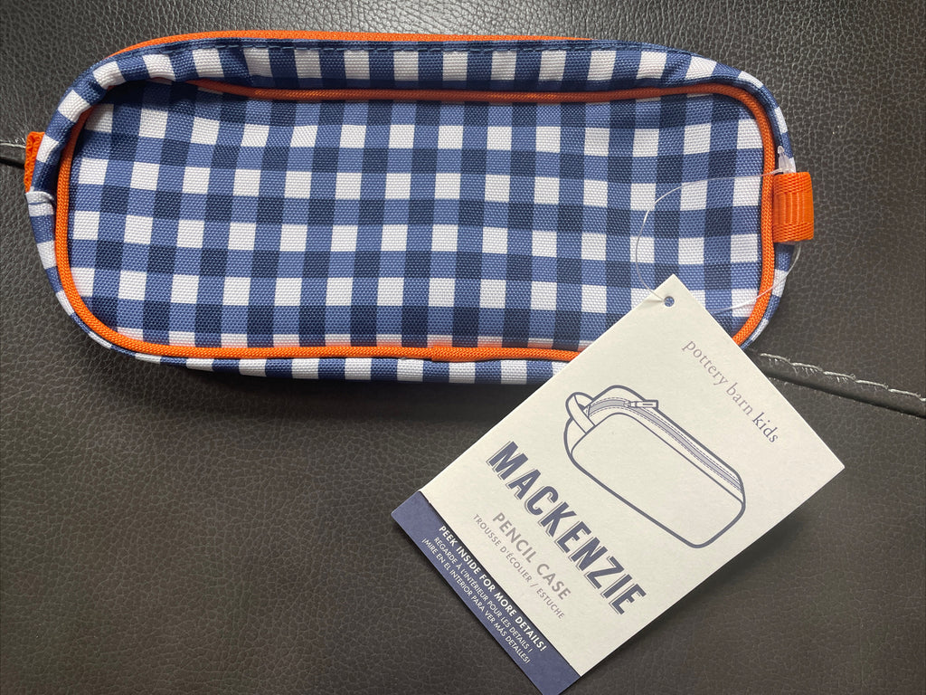 School Pottery barn PENCIL zip CASE BAG pouch Disney navy plaid holiday gift [